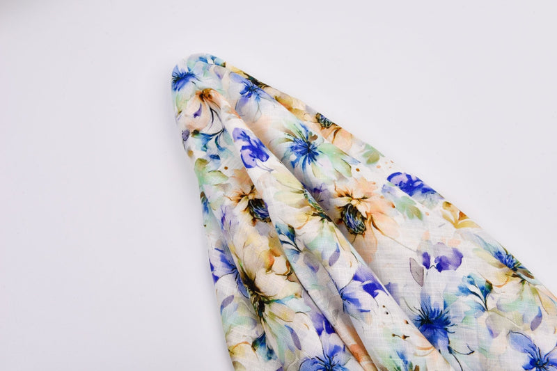 Linen Bamboo Natural Fabric Fields of Celendia Pattern - 5484 - G.k Fashion Fabrics