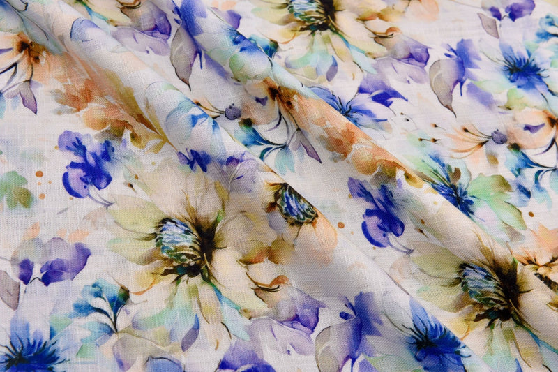 Linen Bamboo Natural Fabric Fields of Celendia Pattern - 5484 - G.k Fashion Fabrics