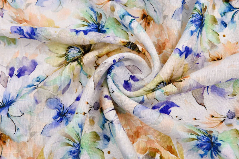 Linen Bamboo Natural Fabric Fields of Celendia Pattern - 5484 - G.k Fashion Fabrics