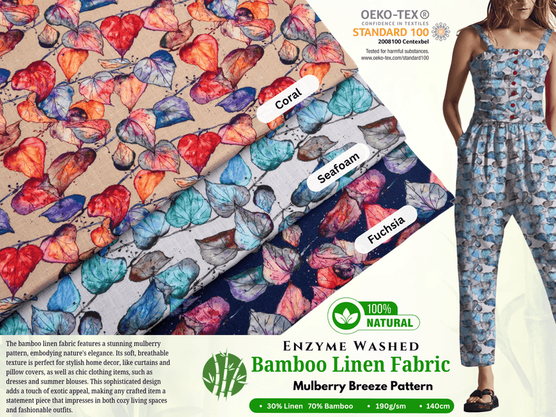 Linen Bamboo Natural Fabric Mulberry Breeze Pattern - 5493 - G.k Fashion Fabrics