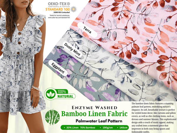 Linen Bamboo Natural Fabric Palmwater Leaf Pattern - 5487 - G.k Fashion Fabrics