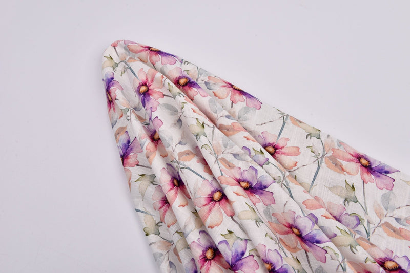 Linen Bamboo Natural Fabric Pastel Poppies Pattern - 5488 - G.k Fashion Fabrics