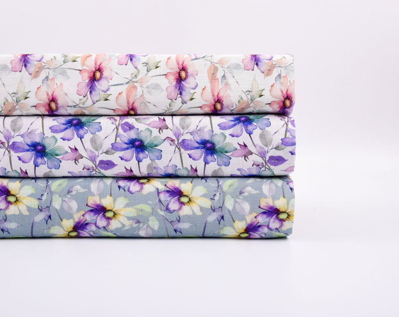 Linen Bamboo Natural Fabric Pastel Poppies Pattern - 5488 - G.k Fashion Fabrics