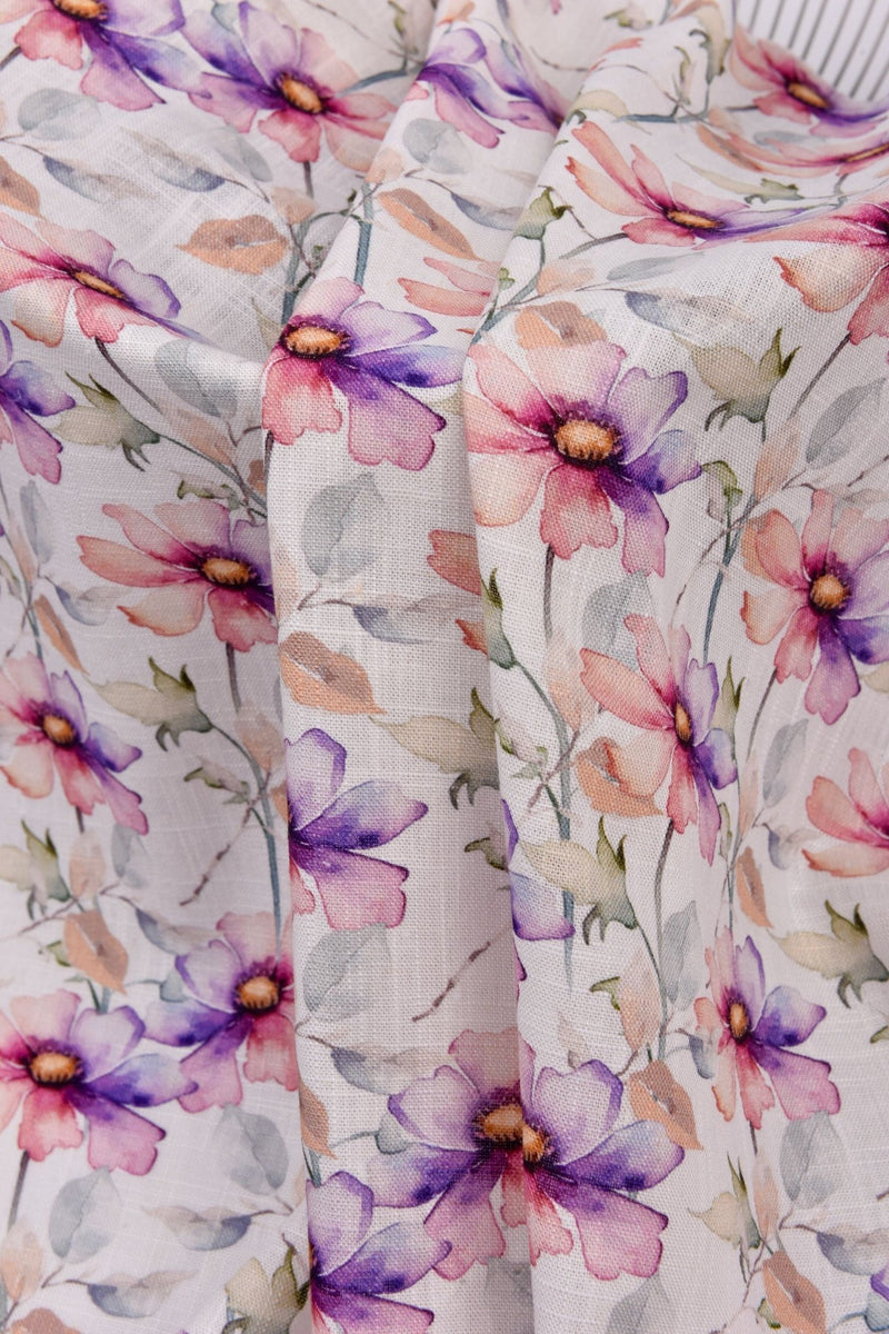 Linen Bamboo Natural Fabric Pastel Poppies Pattern - 5488 - G.k Fashion Fabrics