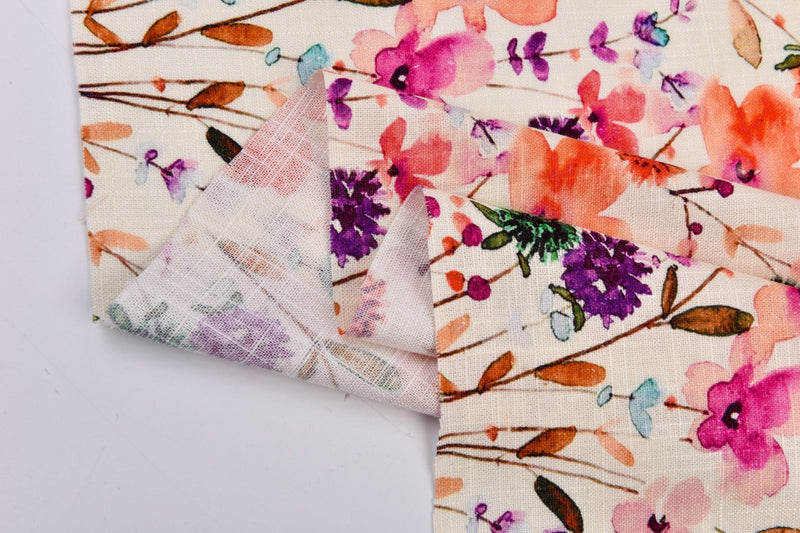 Linen Bamboo Natural Fabric Spring Meadow Pattern - 5490 - G.k Fashion Fabrics