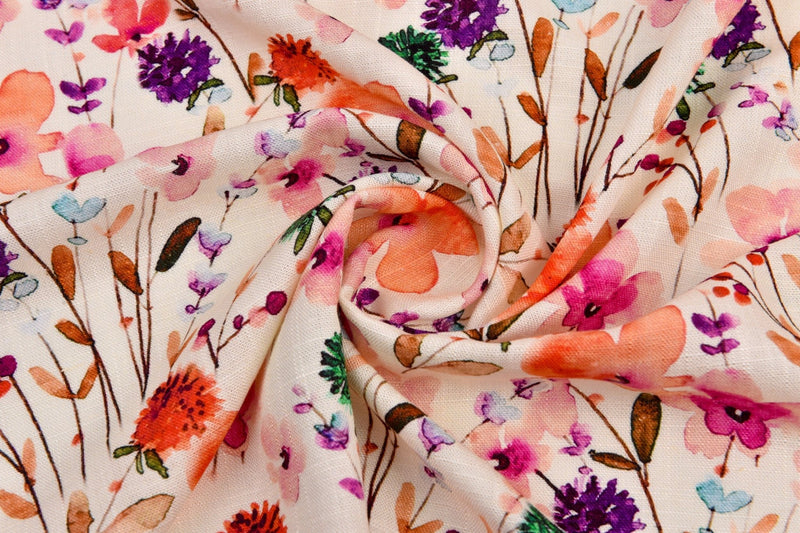 Linen Bamboo Natural Fabric Spring Meadow Pattern - 5490 - G.k Fashion Fabrics