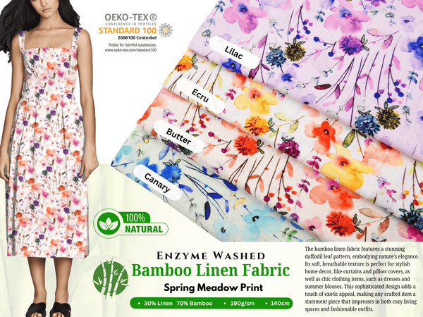 Linen Bamboo Natural Fabric Spring Meadow Pattern - 5490 - G.k Fashion Fabrics