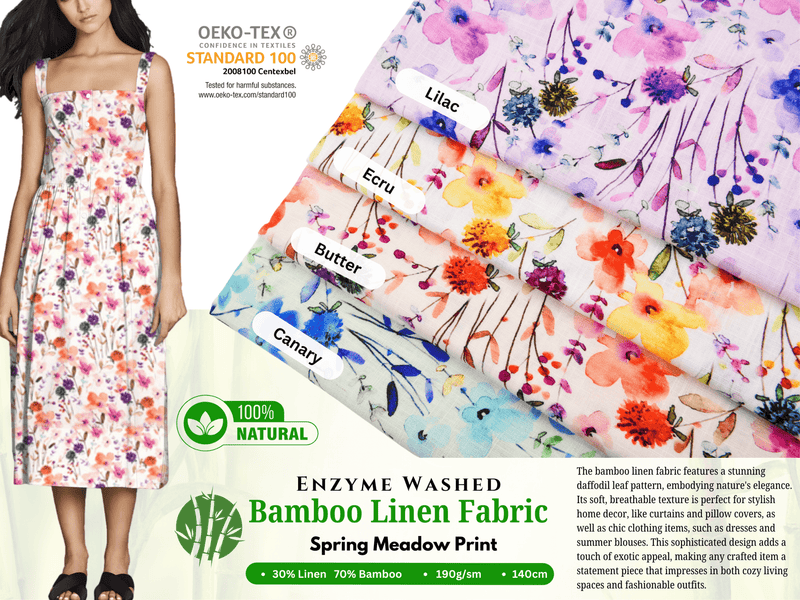 Linen Bamboo Natural Fabric Spring Meadow Pattern - 5490 - G.k Fashion Fabrics