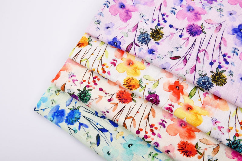 Linen Bamboo Natural Fabric Spring Meadow Pattern - 5490 - G.k Fashion Fabrics