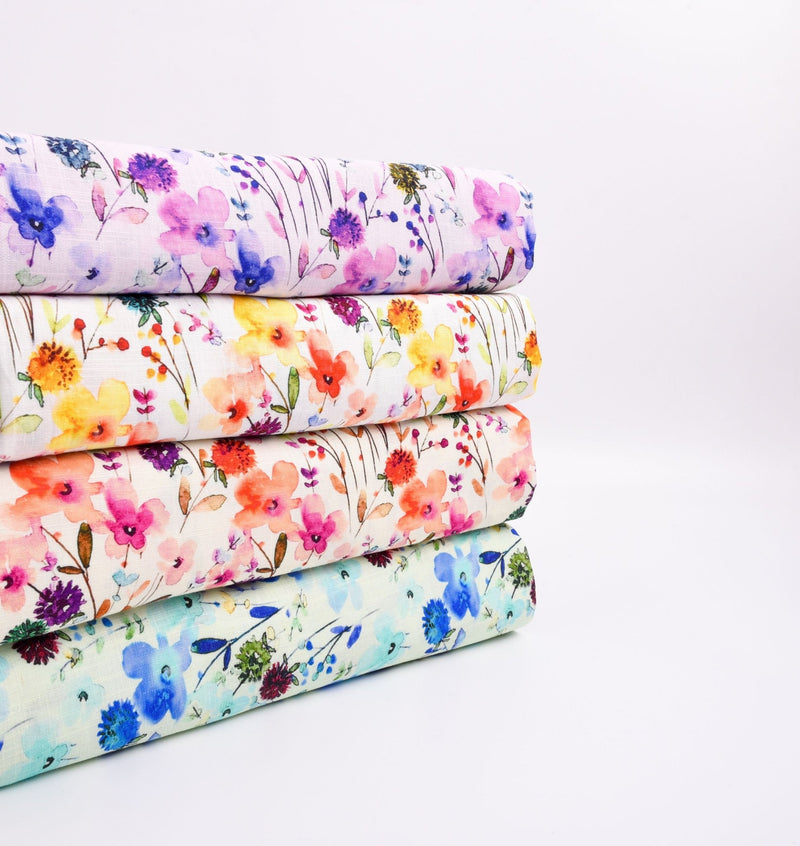 Linen Bamboo Natural Fabric Spring Meadow Pattern - 5490 - G.k Fashion Fabrics