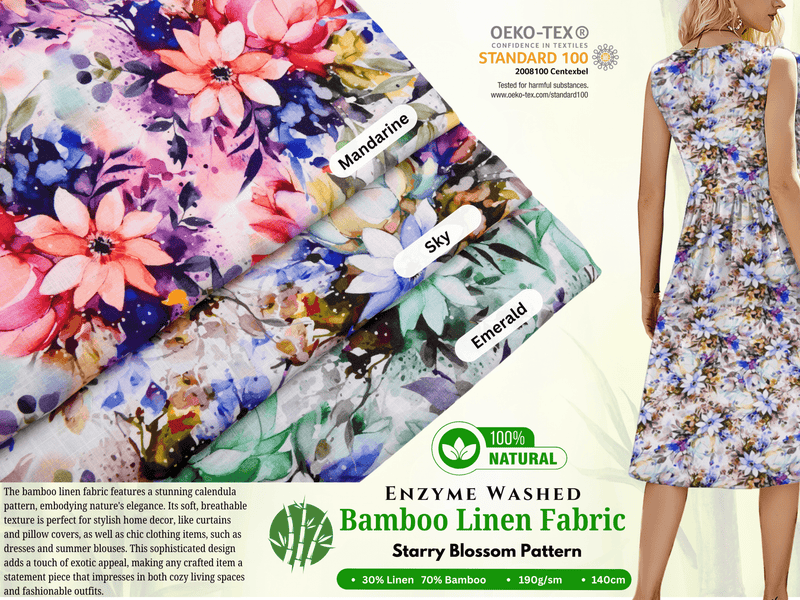 Linen Bamboo Natural Fabric Starry Blossom Pattern - 5489 - G.k Fashion Fabrics