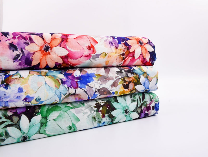 Linen Bamboo Natural Fabric Starry Blossom Pattern - 5489 - G.k Fashion Fabrics