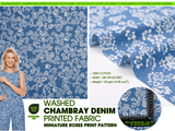 Miniature Roses Print - Washed Cotton Denim Chambray Fabric-20997 - G.k Fashion Fabrics