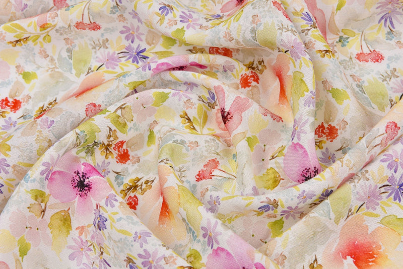 Modern Floral Linen Viscose Lawn Digitally Print Fabric - 208715 - G.k Fashion Fabrics