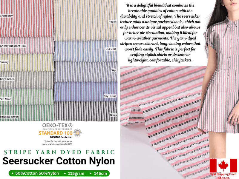 Modern Seersucker Cotton Nylon Spandex , 0.3cm Stripe Yarn Dyed Fabric - G.k Fashion Fabrics