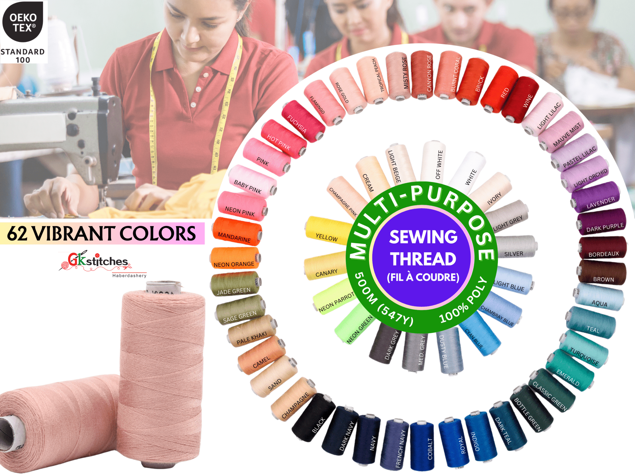 Multi Direction Thread Multi- Purpose Sewing Thread - 500m Spool- 62 Colors – G.k Fashion Fabrics