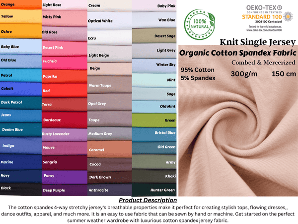 Natural Cotton Spandex Knit 4 - Way Spandex Cotton Jersey Fabric - 8973 - G.k Fashion Fabrics