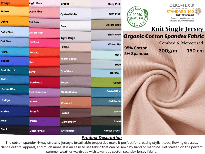 Natural Cotton Spandex Knit 4 - Way Spandex Cotton Jersey Fabric - 8973 - G.k Fashion Fabrics