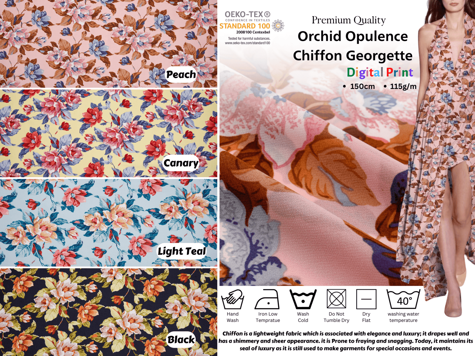 Orchid Opulence Chiffon Georgette Digital Print Fabric