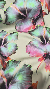 23 Momme Stretch Bamboo Silk Blend Fabric – Tropical Hibiscus Floral Print - 7247