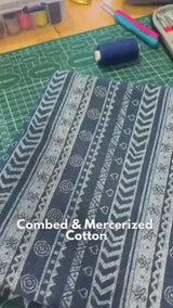 12oz Washed Denim Jacquard Fabric, Combed & Mercerized Cotton Vintage Bohemian