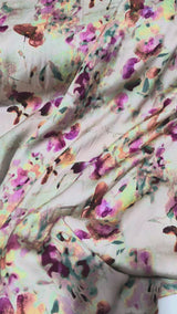 23 Momme Stretch Bamboo Silk Blend Fabric – Pastel Bloom Watercolor Floral Print - 7247