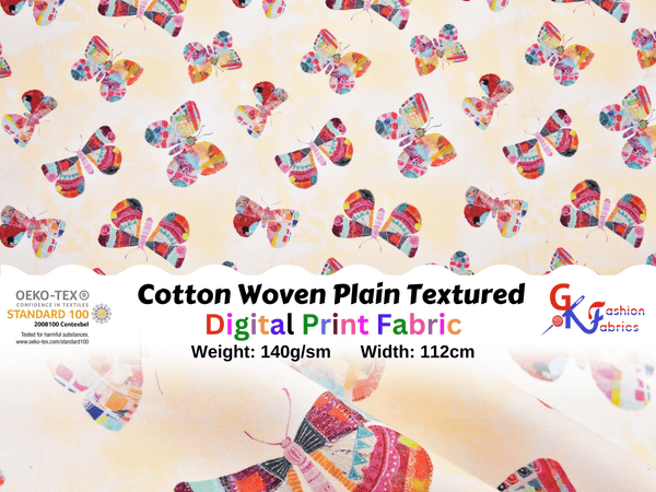 Quilted Cotton Woven Plain Textured Butterflies Digital Print Fabric - D#22 - G.k Fashion Fabrics