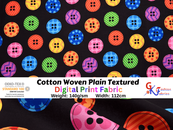 Quilted Cotton Woven Plain Textured Buttons Digital Print Fabric - D#4 - G.k Fashion Fabrics