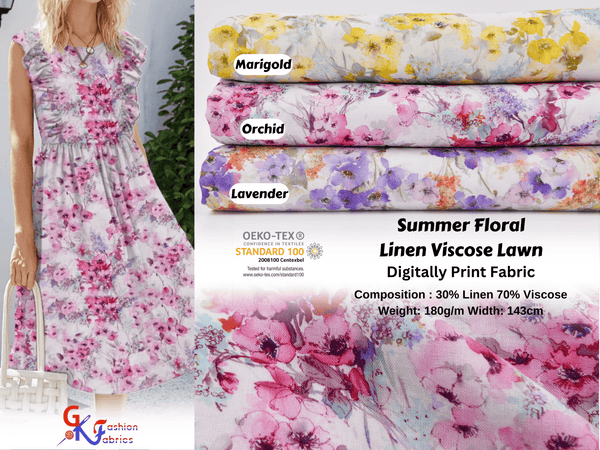 Summer Floral Linen Viscose Lawn Digitally Print Fabric - 208713 - G.k Fashion Fabrics