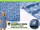 Summer Island Print - Washed Cotton Denim Chambray Fabric-20998 - G.k Fashion Fabrics
