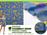 Tropical Botanical Floral Print - Washed Cotton Denim Chambray Fabric-20993 - G.k Fashion Fabrics