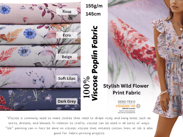Viscose Poplin Stylish Wild Flower Print Fabric - 6005 - G.k Fashion Fabrics