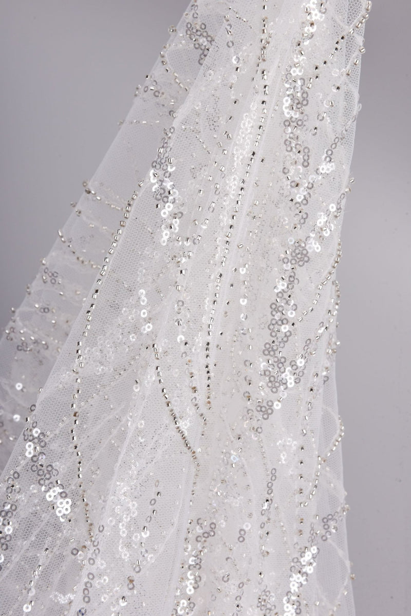 White Bridal Tulle Handwork Embroidery Fabric -GK-6606/22 G.k Fashion Fabrics White Bridal Tulle Handwork Embroidery Fabric -GK-6606/22 G.k Fashion Fabrics