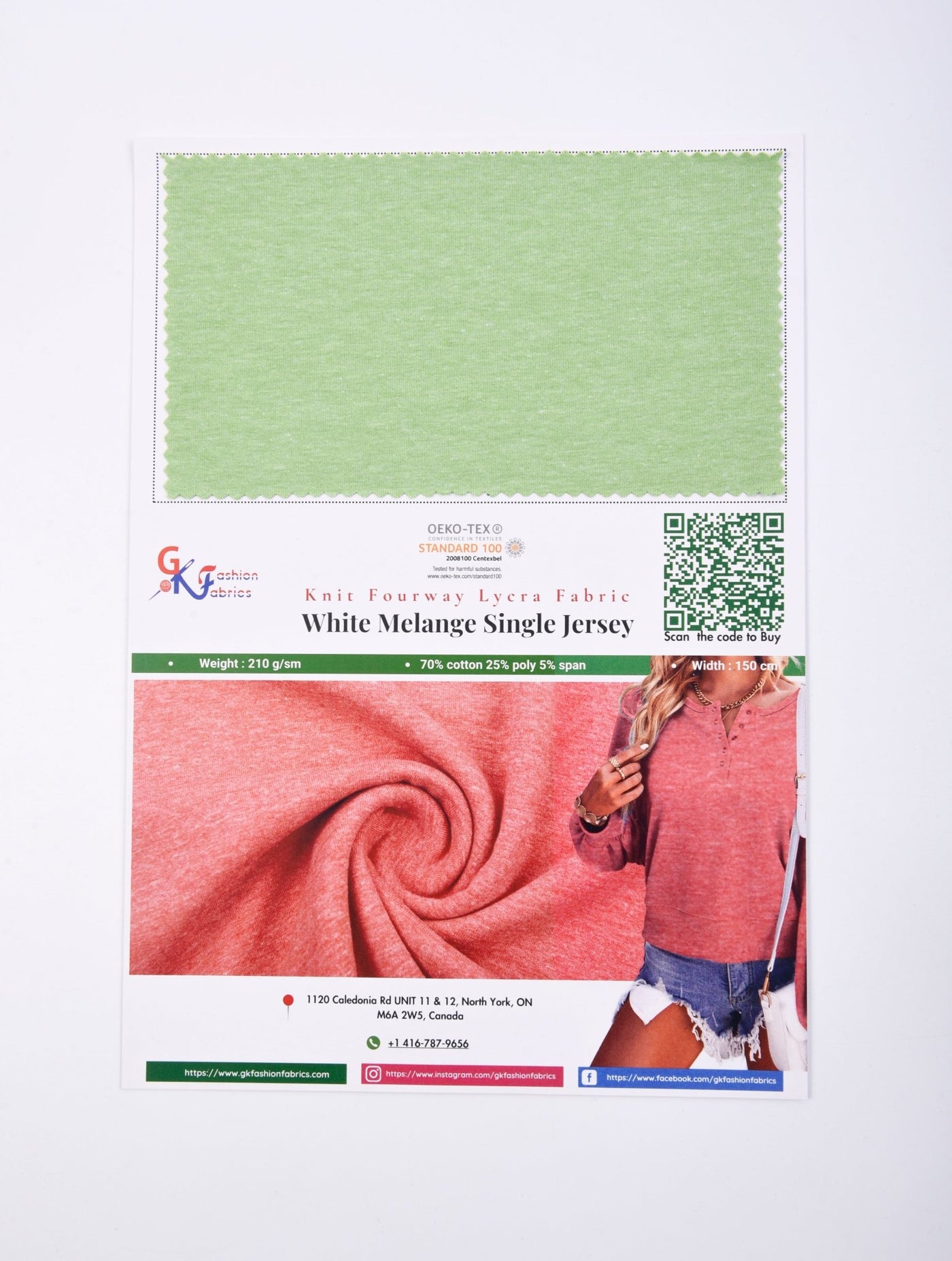 order　FABRIC ① 4-Way Stretch Soft Cotton Blended Jersey knit ,White Melange Knit