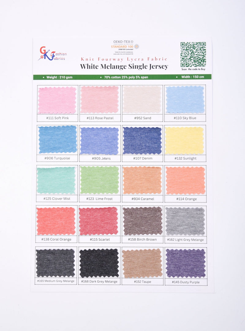 White Melange Knit Fourway Single Jersey Lycra Fabric - G.k Fashion Fabrics