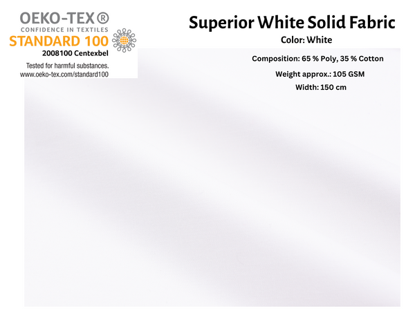 Superior White Solid Fabric by 5/Meters pack - G.k Fashion Fabrics White / Pack - 5 meters Cotton Poplin