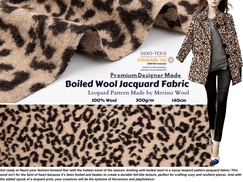 100% Boiled Wool Jacquard Leopard Print Fabric / Premium Designer Made