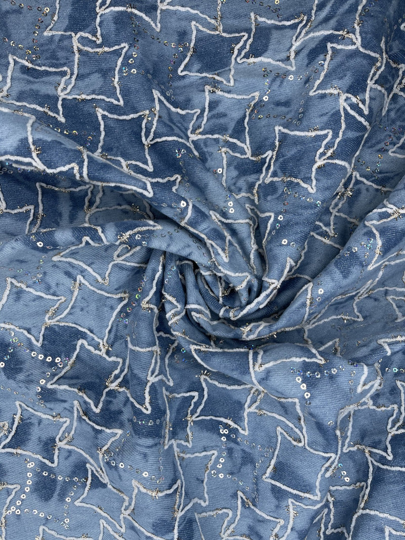 100% Cotton Denim Tie Dye with Sequin Fabrics