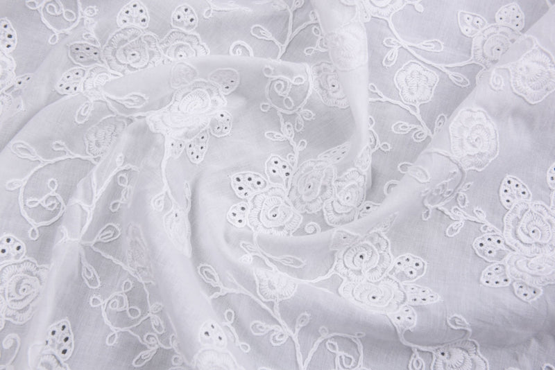 100% Cotton 3D Eyelet Embroidery White Fabric -GK- 6230 - G.k Fashion Fabrics