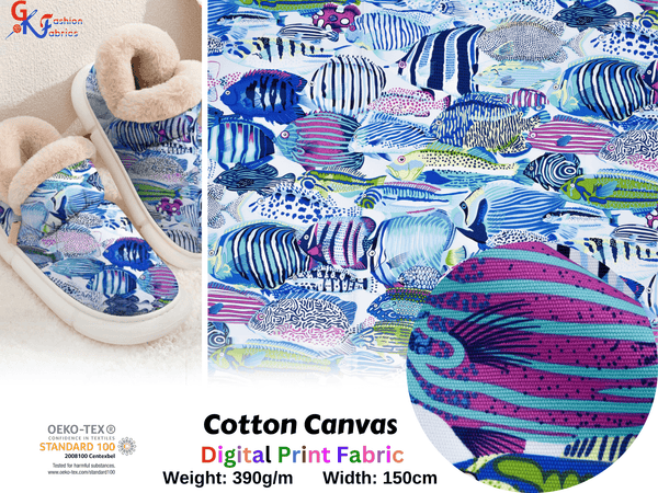 100% Cotton Half Panama Printed Fabric / Canvas printed Fabric / Aquarium Digital Print Fabric - G.k Fashion Fabrics