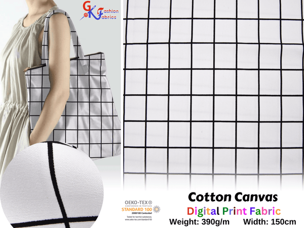 100% Cotton Half Panama Printed Fabric / Canvas printed Fabric / Black & White Thin Stripe Digital Print Fabric - G.k Fashion Fabrics
