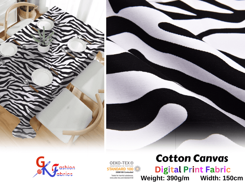100% Cotton Half Panama Printed Fabric / Canvas printed Fabric / Black & White Zebra Digital Print Fabric - G.k Fashion Fabrics