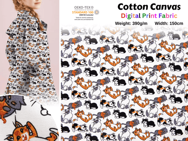 100% Cotton Half Panama Printed Fabric / Canvas printed Fabric / Cat Digital Print Fabric - G.k Fashion Fabrics