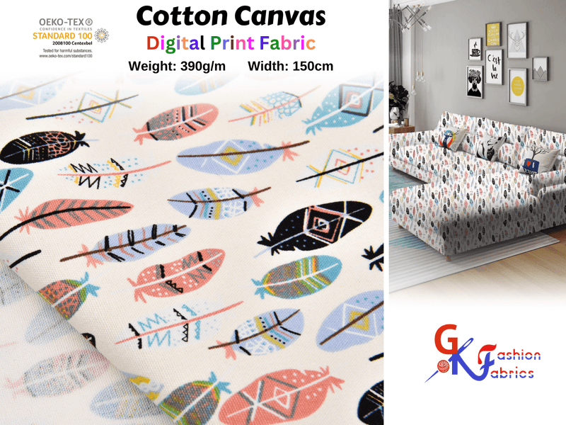 100% Cotton Half Panama Printed Fabric / Canvas printed Fabric / Feather Digital Print Fabric - G.k Fashion Fabrics