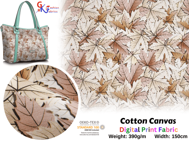 100% Cotton Half Panama Printed Fabric / Canvas printed Fabric / Maple Leaf Digital Print Fabric - G.k Fashion Fabrics