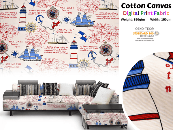 100% Cotton Half Panama Printed Fabric / Canvas printed Fabric / Ocean Sailing Digital Print Fabric - G.k Fashion Fabrics