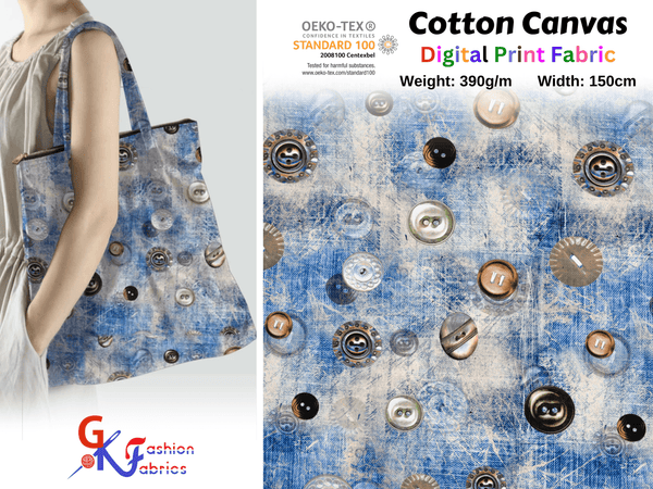 100% Cotton Half Panama Printed Fabric / Canvas printed Fabric / Shape Buttons Digital Print Fabric - G.k Fashion Fabrics