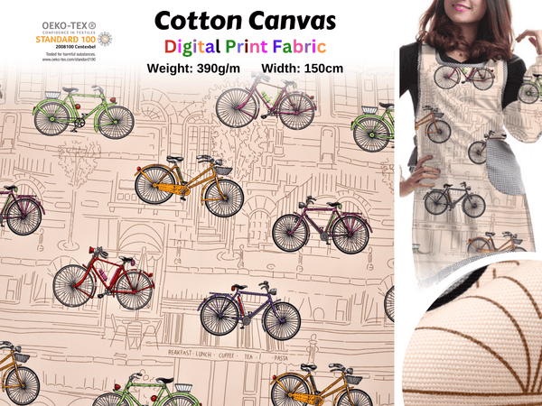 100% Cotton Half Panama Printed Fabric / Canvas printed Fabric / Vintage Bicycle Digital Print Fabric - G.k Fashion Fabrics