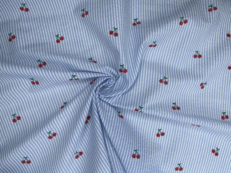 100% Cotton Seersucker Cherry Stripes Fabric - G.k Fashion Fabrics seersucker