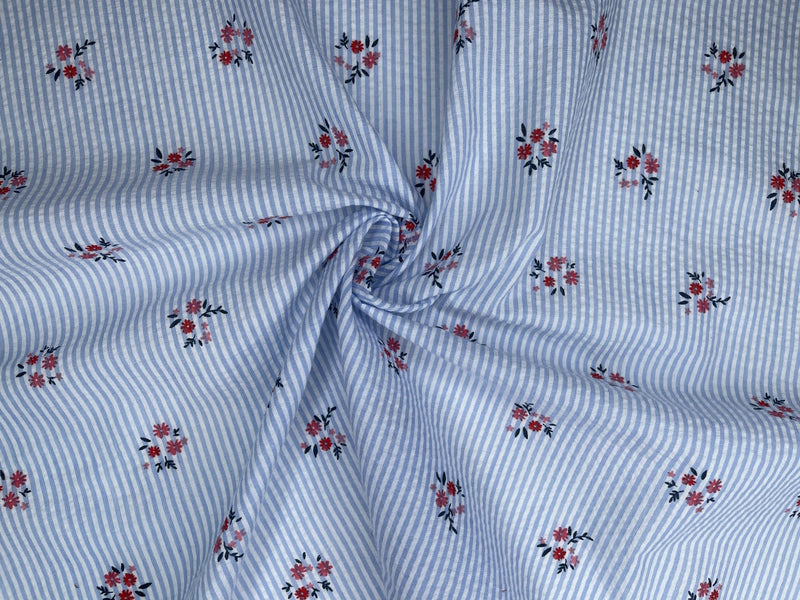 100% Cotton Seersucker Flower Stripes Fabric - G.k Fashion Fabrics seersucker